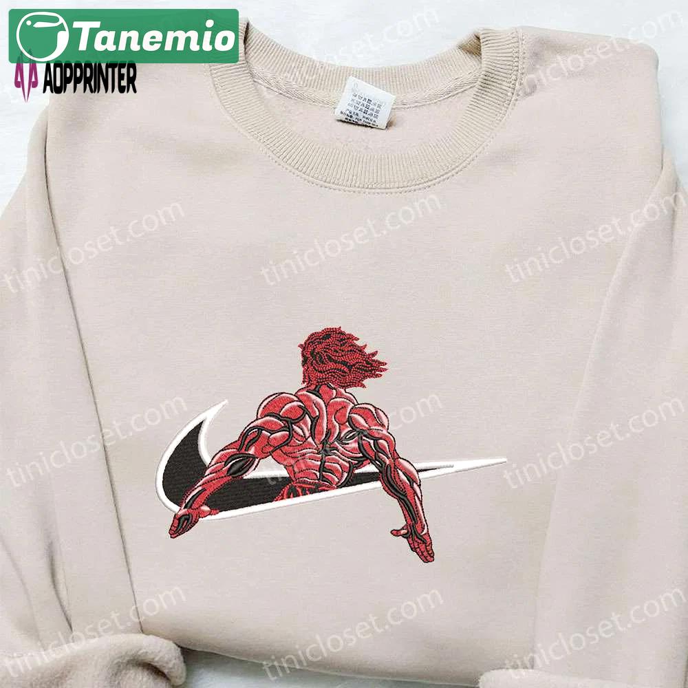 Yujiro hanma x nike anime embroidered sweatshirt: best nike-inspired shirt perfect family gift Embroidered Shirt