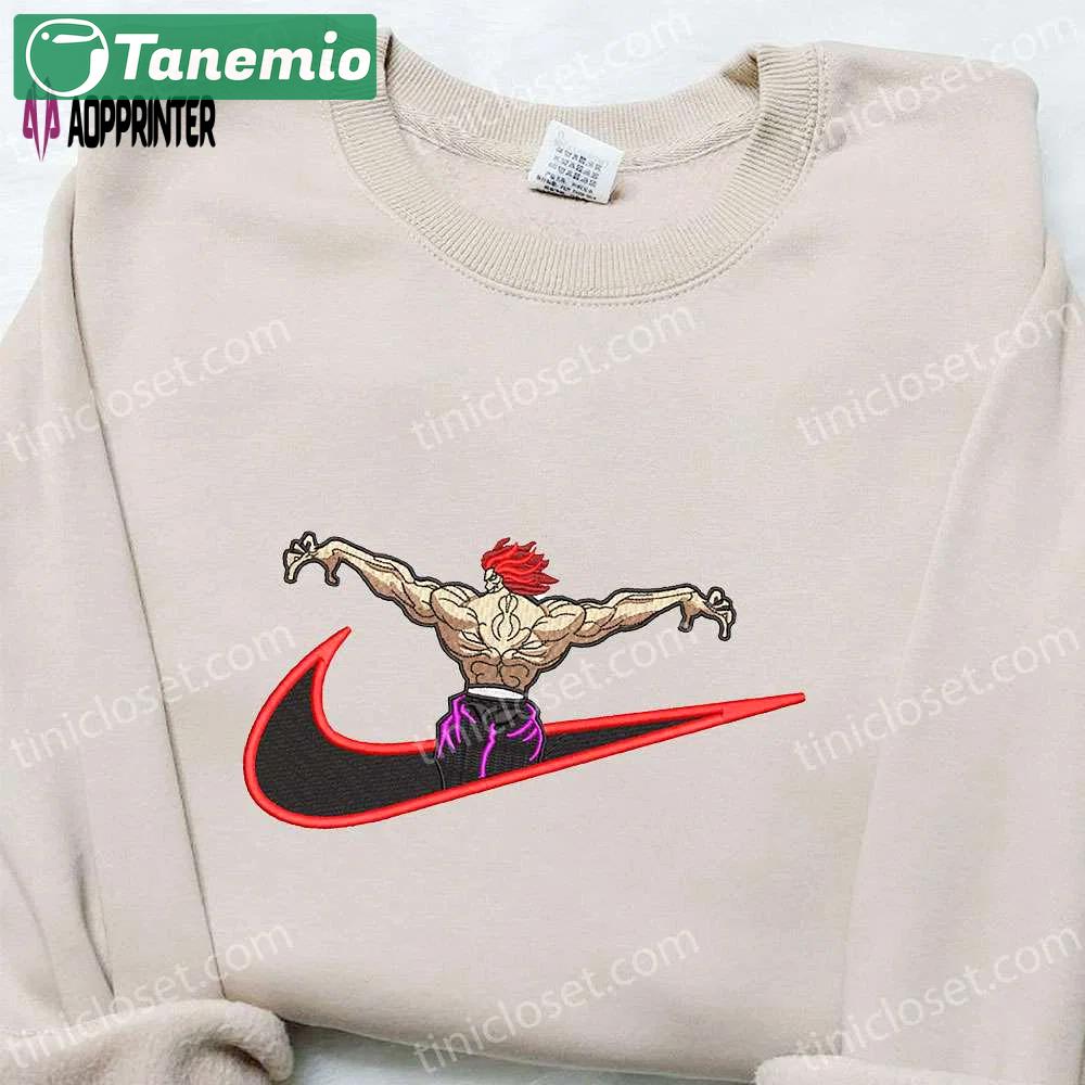 Yujiro hanma x nike swoosh anime embroidered shirt – perfect nike inspired gift for family Embroidered Shirt