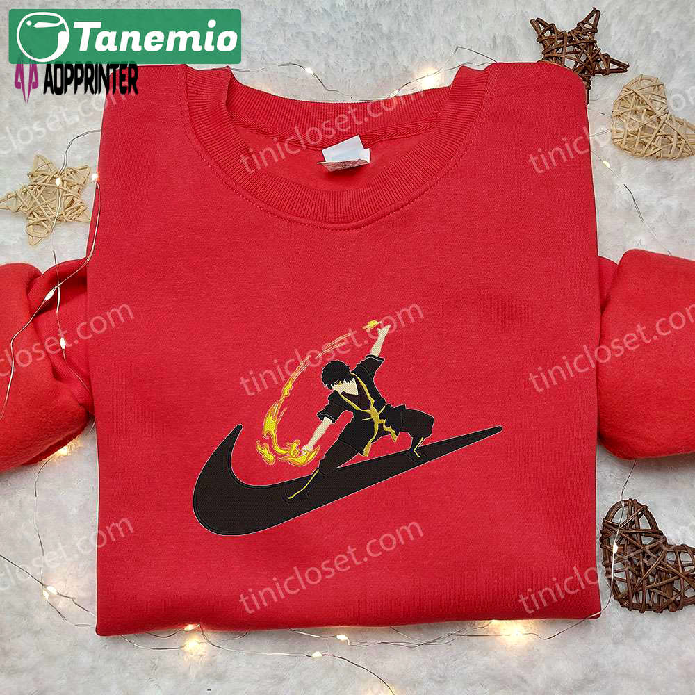 Zuko x nike swoosh anime hoodie & avatar nike inspired embroidered shirts Embroidered Shirt