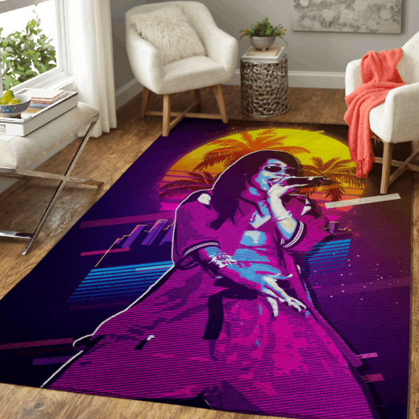 Rugs in Living Room and Bedroom - Aaliyah art music synthwave 80s home decor rectangle area rug