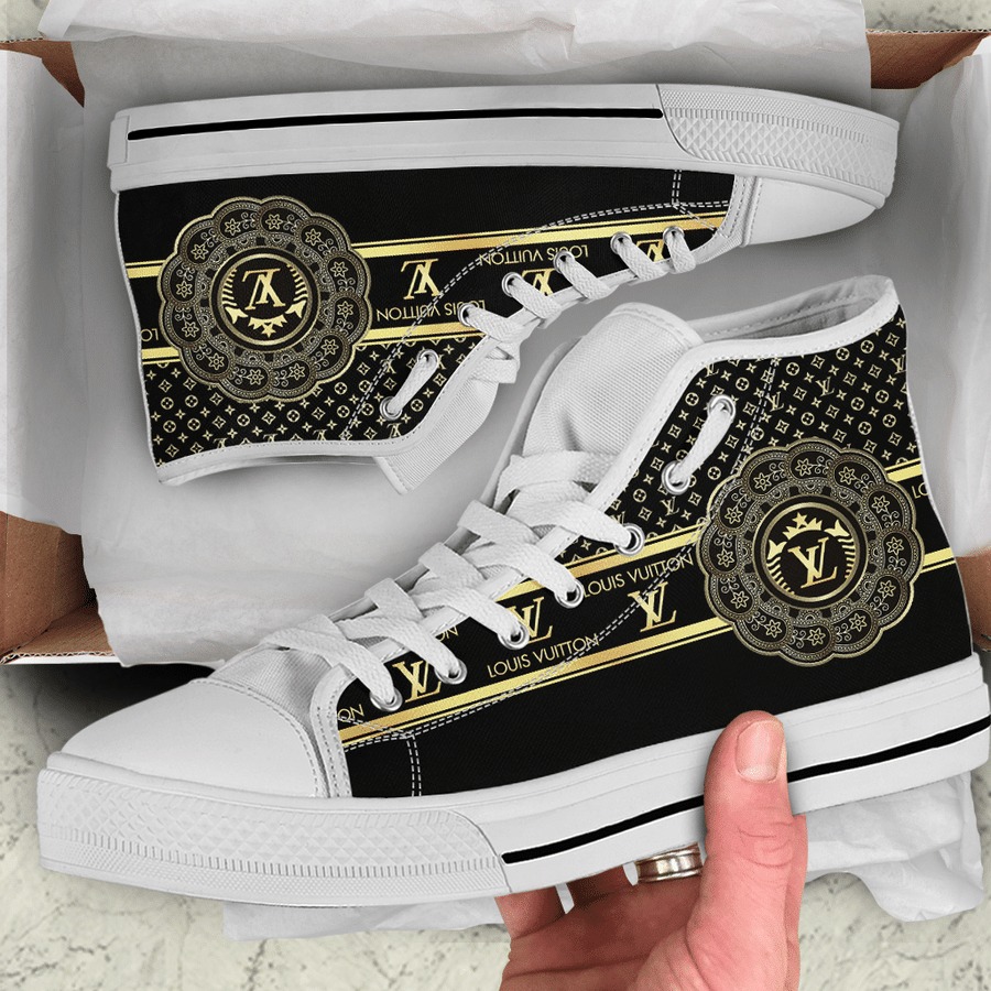 Louis vuitton black gold high top canvas shoes sneakers hot best lv for men women hot 2023 21 High Top Canvas Shoes