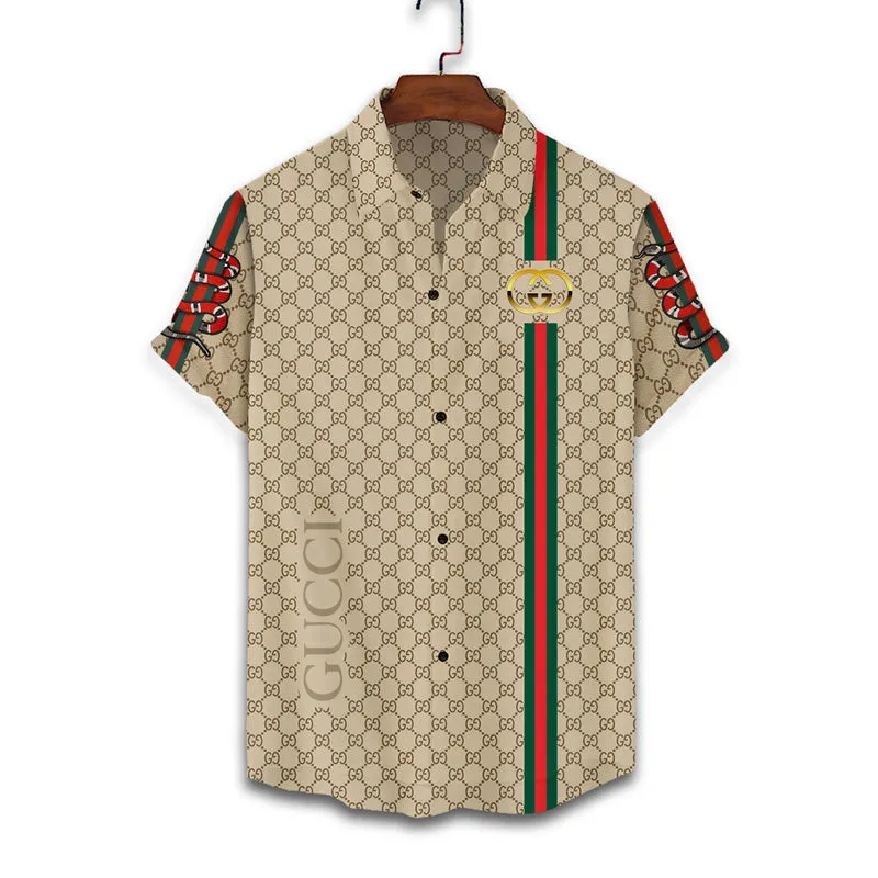 Gucci snake yellow logo cream luxury brand fashion hawaii shirt for men 7 Hawaii Shirt