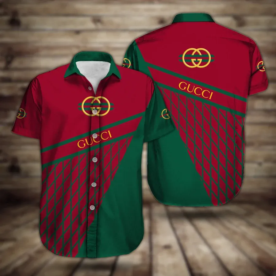 Gucci red green luxury brand premium fashion hawaii shirt for men 27 Hawaii Shirt