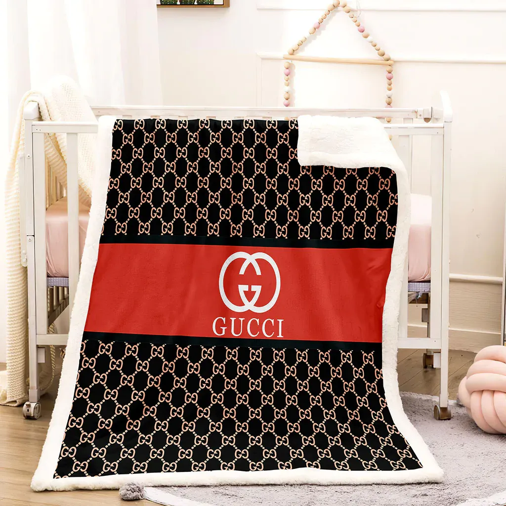 Gucci white logo red black luxury brand premium blanket fleece home decor 36 Blanket Fleece