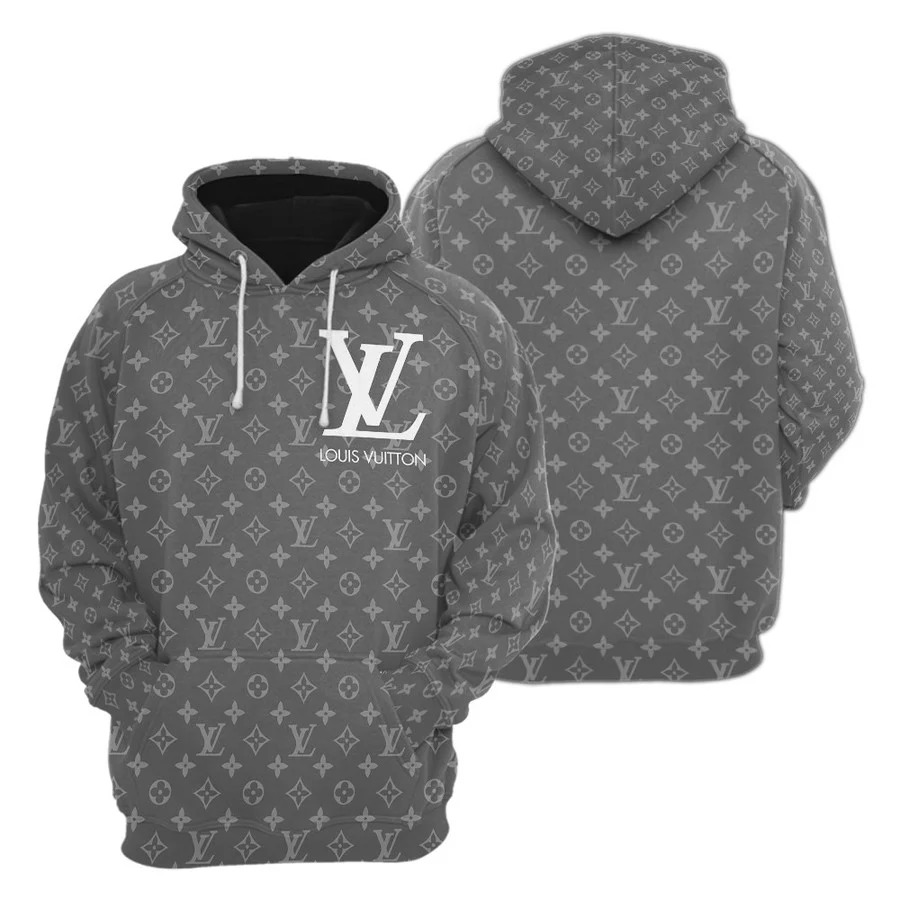 Louis vuitton grey unisex hoodie foren womenuxury brandv clothing clothes outfit 326 Zipper Hoodie 3D