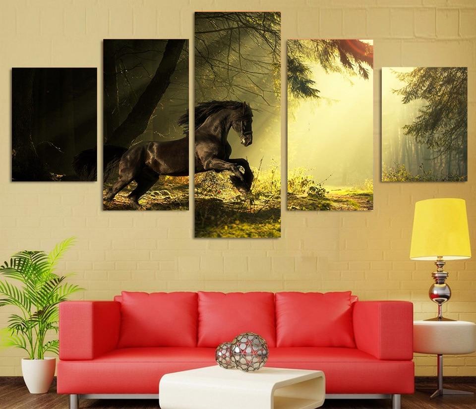 Majestic horse training the forest  animal   Canvas Art - Collection Beautiful Room Wall Decor Creative Living Room