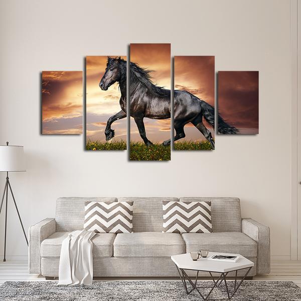 Black stallion mustang horse  animal   Canvas Art - Collection Living Room Creative Wall Decor Beautiful Room