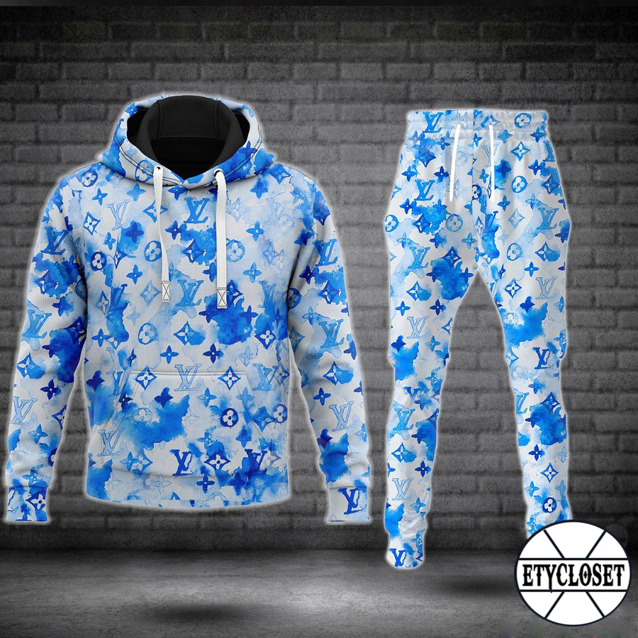 Louis vuitton blue hoodie sweatpants pants lv luxury brand clothing clothes outfit for men-48 Hoodie Long Pants 3D Set