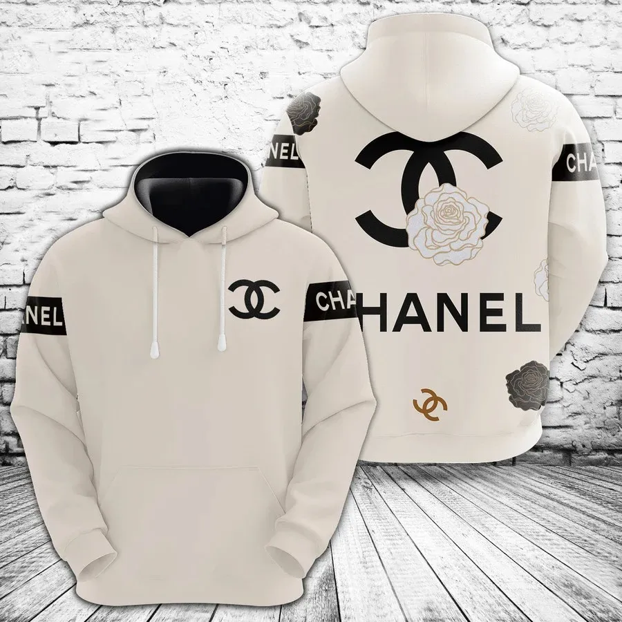 Chanel white unisex hoodie for men women luxury brand clothing clothes outfit Hoodie 3D