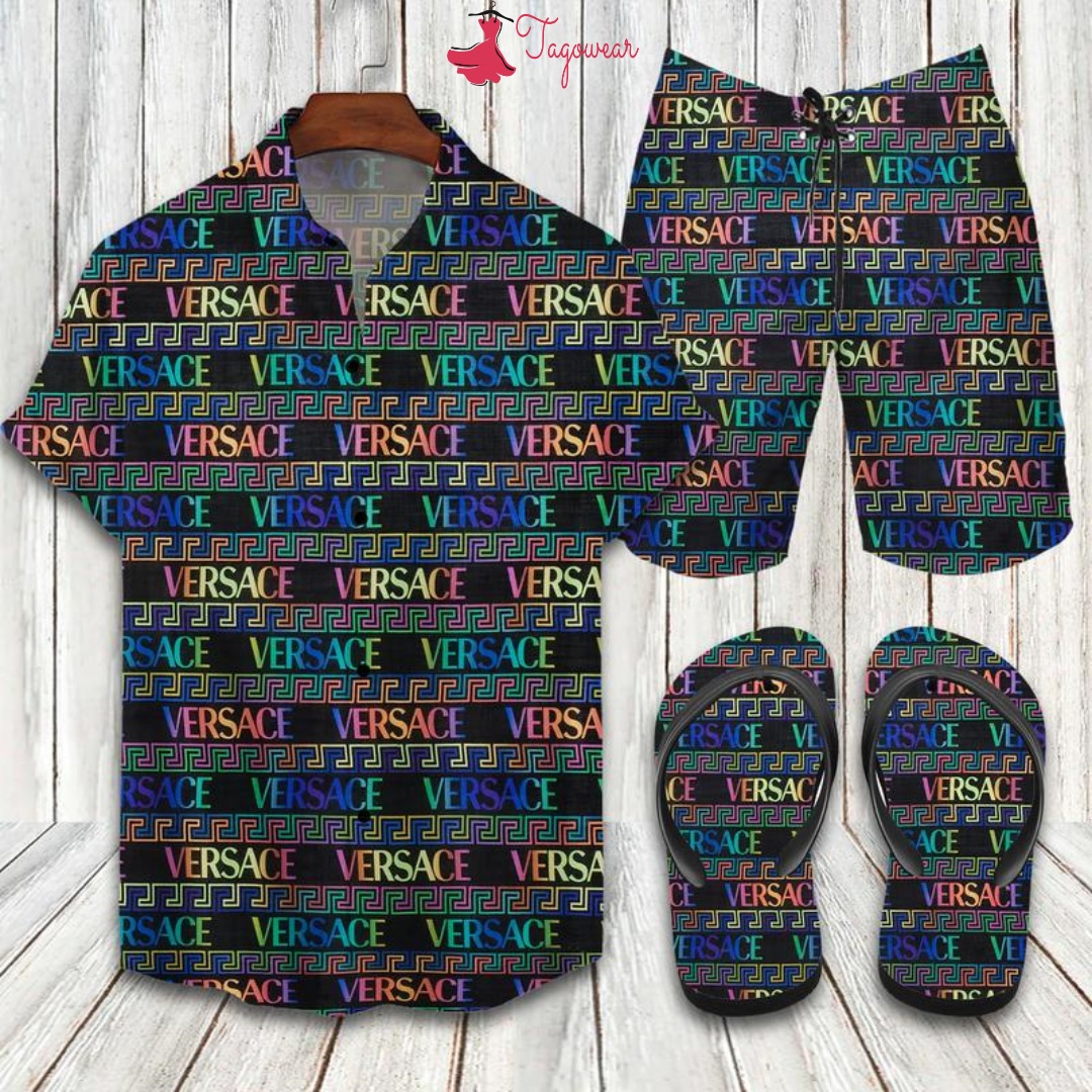 Versace flip flops and combo hawaiian shirt, beach shorts luxury summer clothes style #540 Hawaii Shirt Shorts & Flip Flops