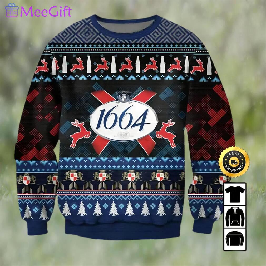 1664 blanc beer ugly christmas sweater, faux wool sweater, international beer day, gifts for beer lovers, best christmas gifts for 2022, merry christmas ? prinvity Christmas Ugly Sweater