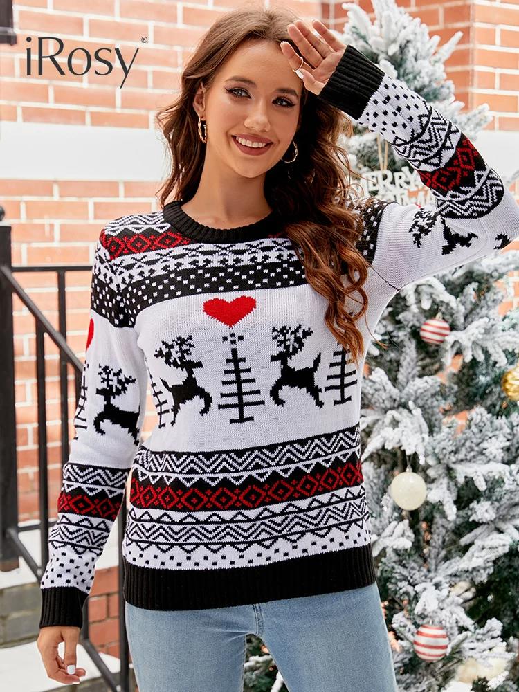 2023 new in jacquard ugly christmas sweater for ladies cute autumn winter knitted tops holiday party jumper pullover sweaters