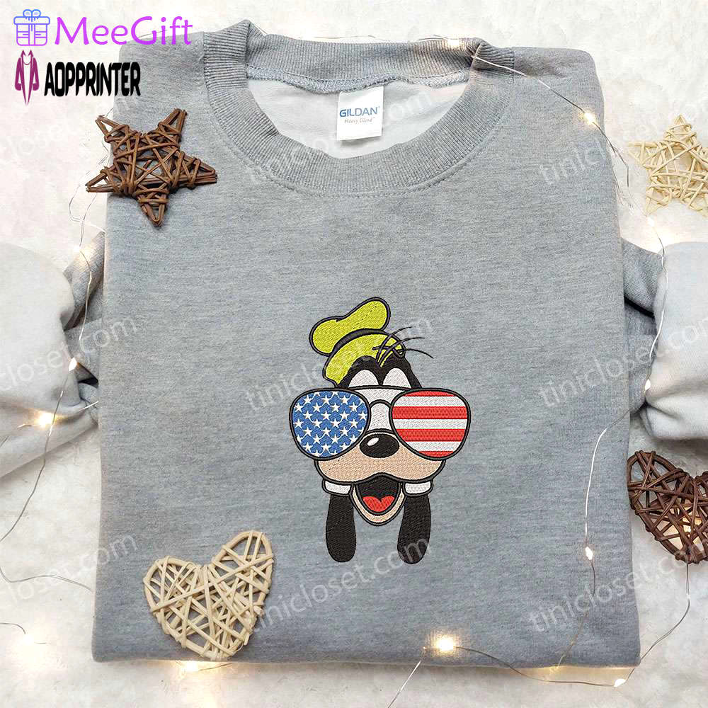 4th of july goofy shirt: patriotic disney embroidered tee with glasses Embroidered Shirt