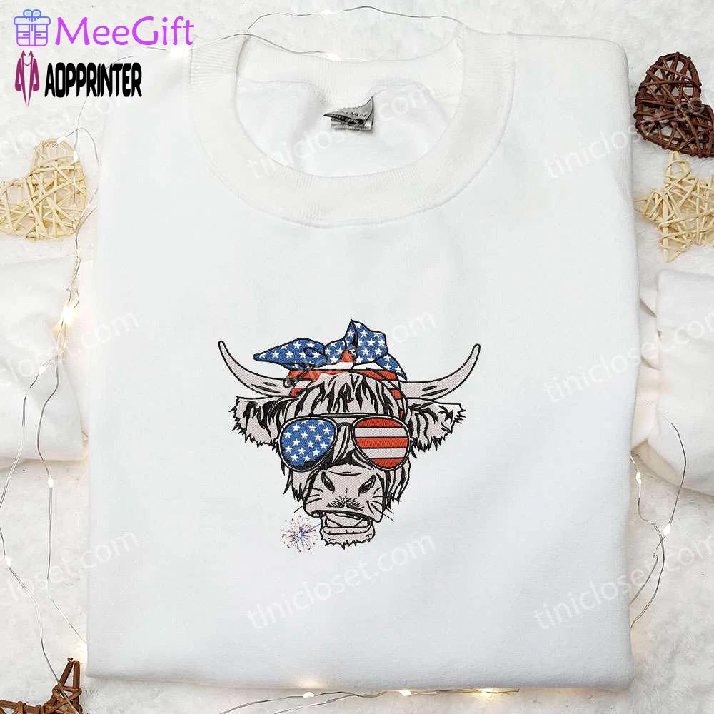 4th of july patriotic cow embroidered shirt: best patriotic shirts & national day gifts Embroidered Shirt
