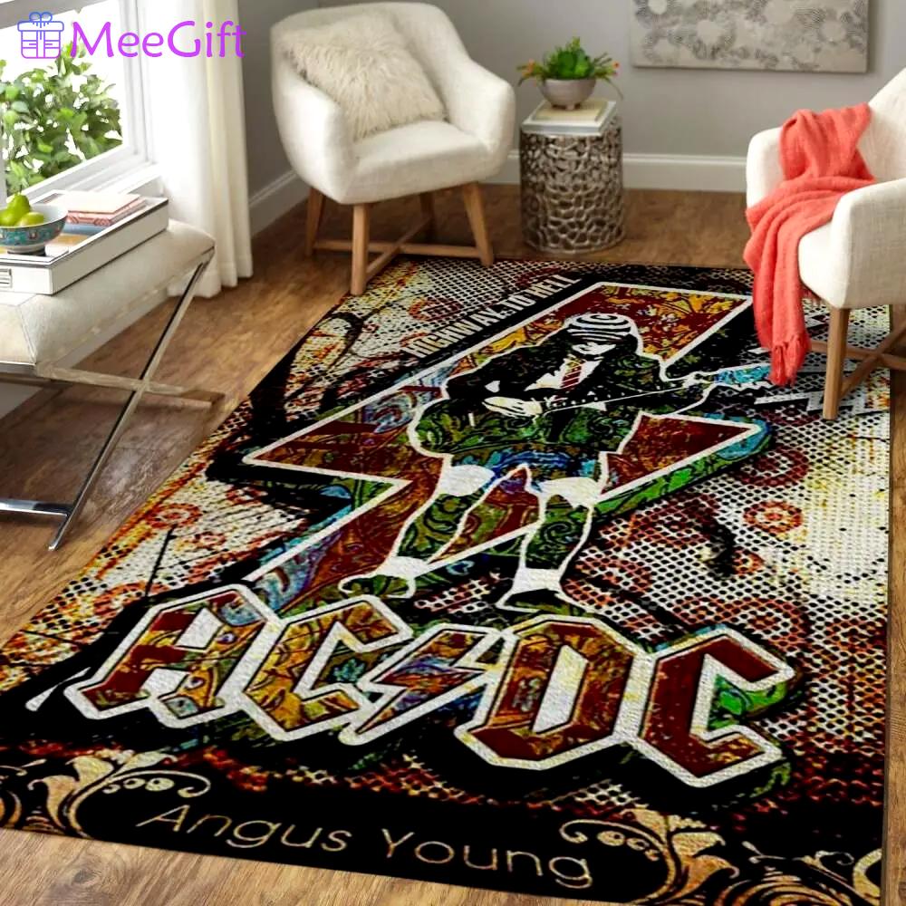 Ac dc area rug music rug regtangle carpet floor decor home decor Rectangle Rug