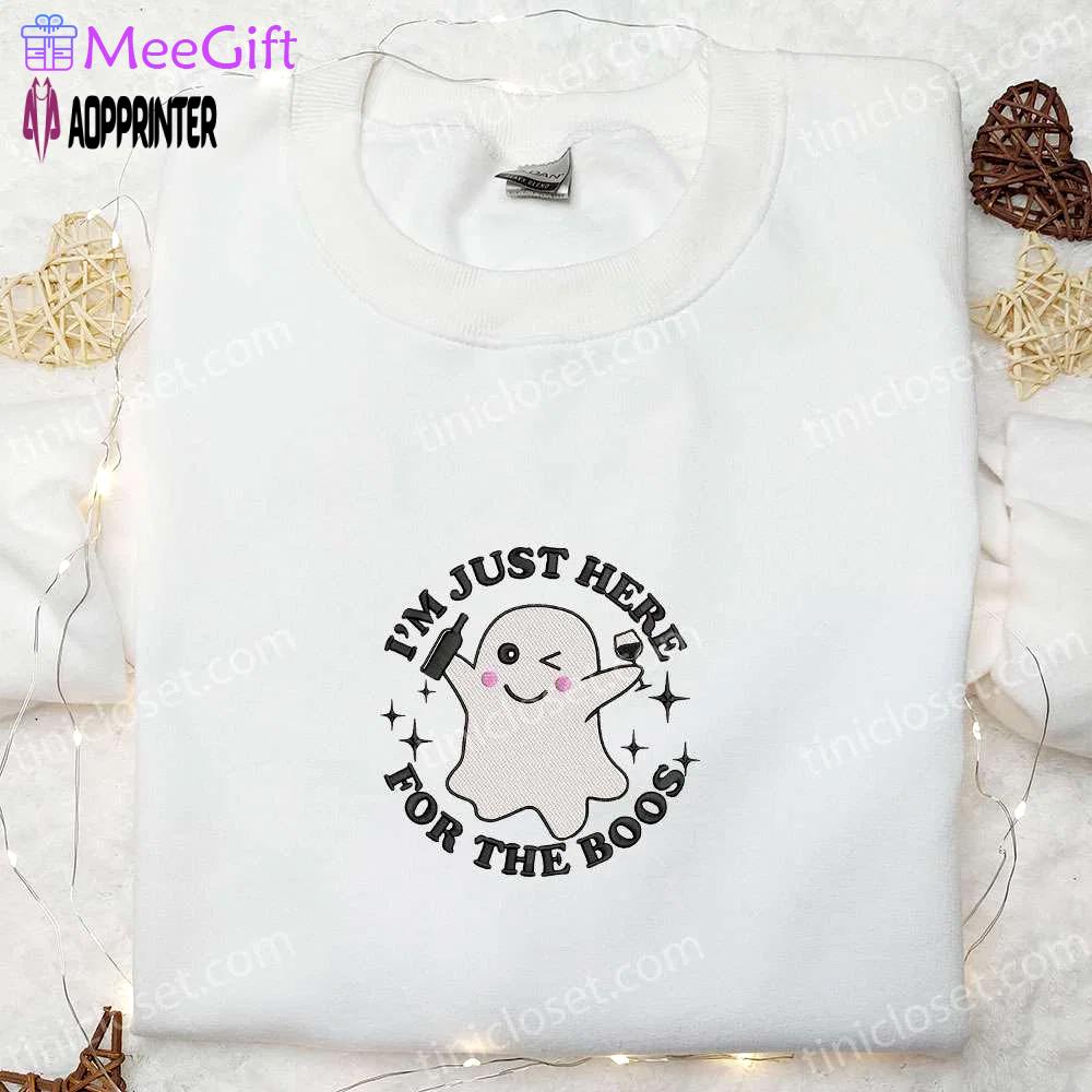 Adorable halloween embroidered shirt: best gift for halloween lovers – im just here for the boos Embroidered Shirt