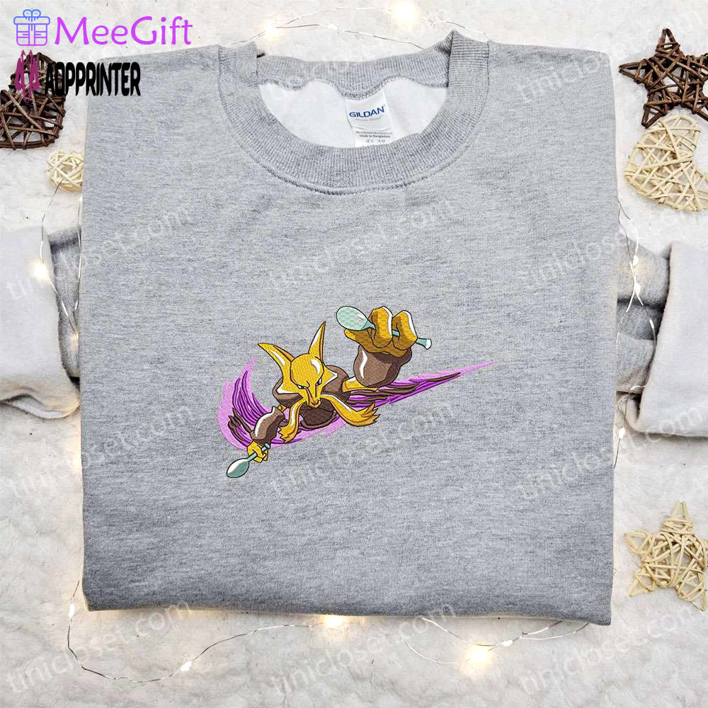 Alakazam x nike swoosh anime & pokemon embroidered shirts nike inspired designs Embroidered Shirt