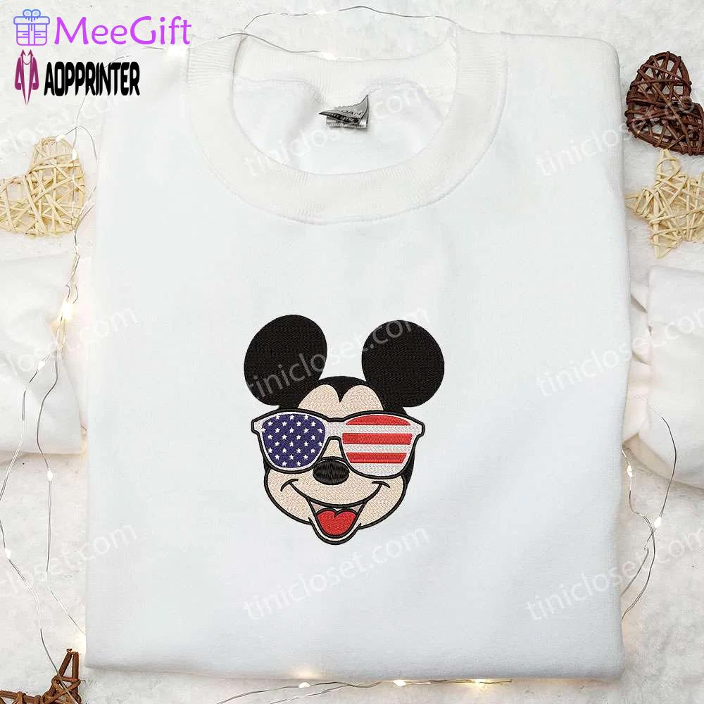 America mickey mouse embroidered shirt: disney patriotic shirts with glasses design Embroidered Shirt