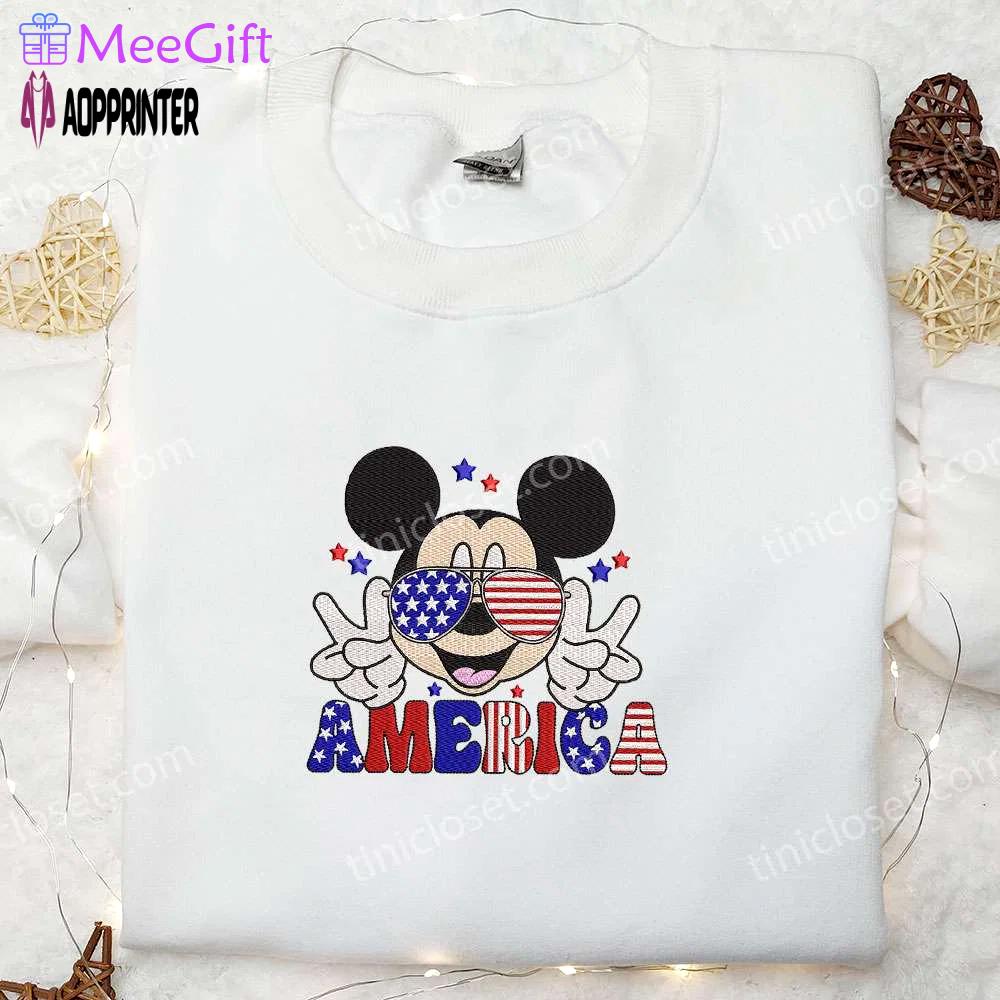American mickey glasses embroidered shirt: best patriotic disney shirt Embroidered Shirt