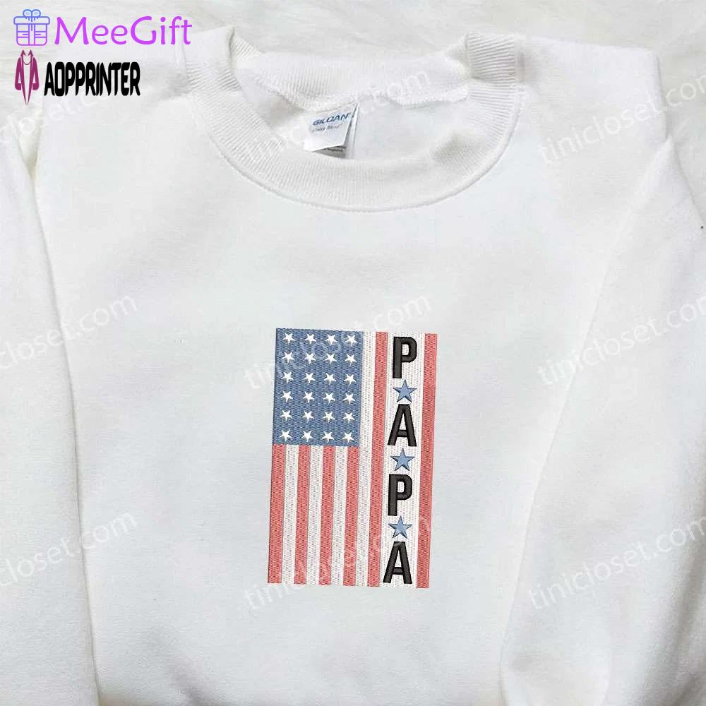 American papa embroidered shirt – best patriotic shirts for national day gifts Embroidered Shirt