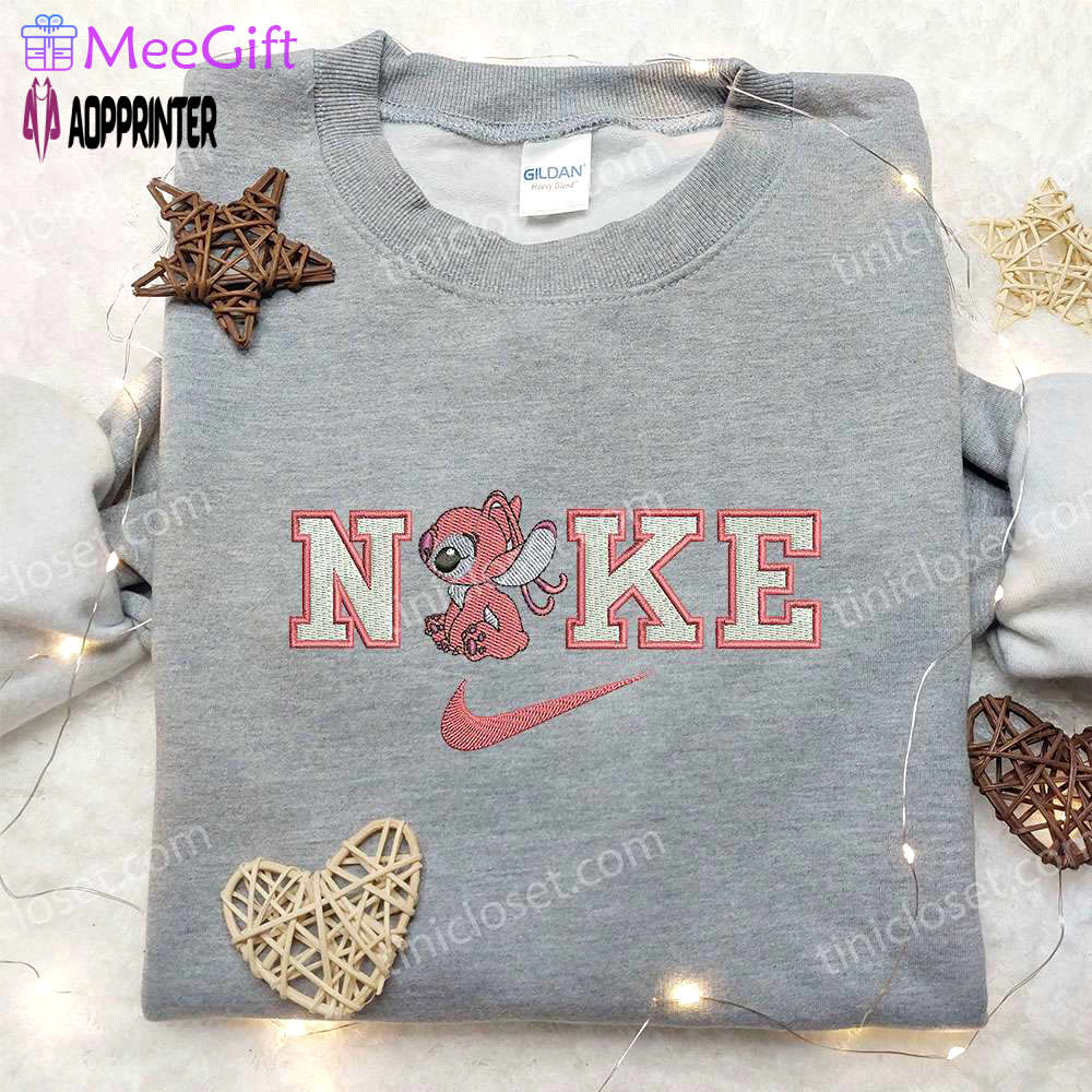 Angel x nike embroidered sweatshirt lilo and stitch shirt nike inspired shirt Embroidered Shirt