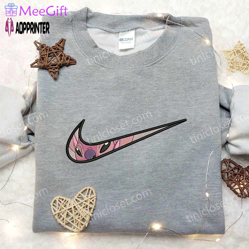 Angel x nike swoosh embroidered sweatshirt lilo and stitch disney shirt – nike inspired & unique Embroidered Shirt