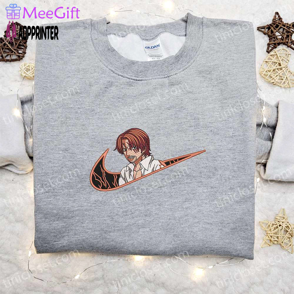 Anime embroidered hoodie: shanks x swoosh & one piece sweatshirt customizable design Embroidered Shirt