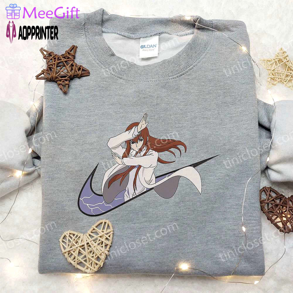 Anime embroidered hoodie & shirts: kurisu makise x nike swoosh & steins gate inspired apparel Embroidered Shirt