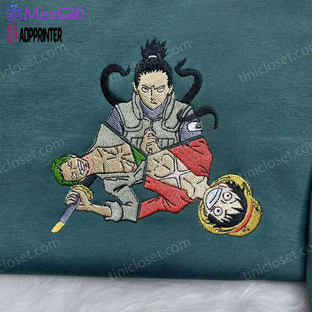 Anime embroidered shirt: shikamaru zoro luffy design – perfect anime gift for fans Embroidered Shirt