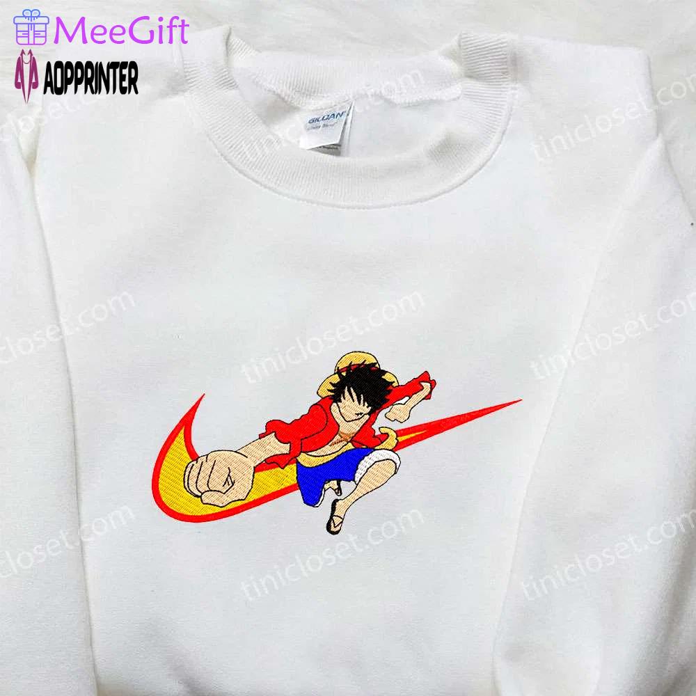 Anime x nike one piece luffy shirt embroidered sweatshirt & hoodie – exclusive collaboration Embroidered Shirt