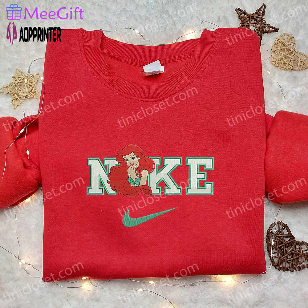 Ariel x nike cartoon embroidered shirt: the little mermaid inspired nike tee Embroidered Shirt