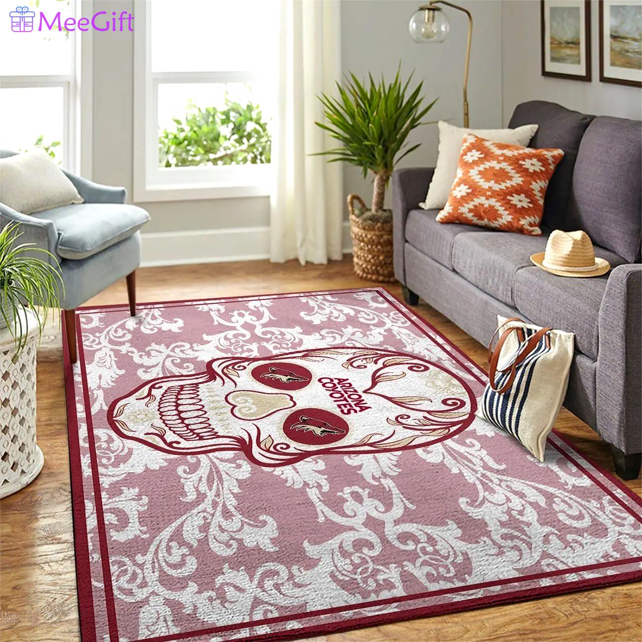 Arizona coyotes nhl area rugs skull flower style living room regtangle carpet Rectangle Rug
