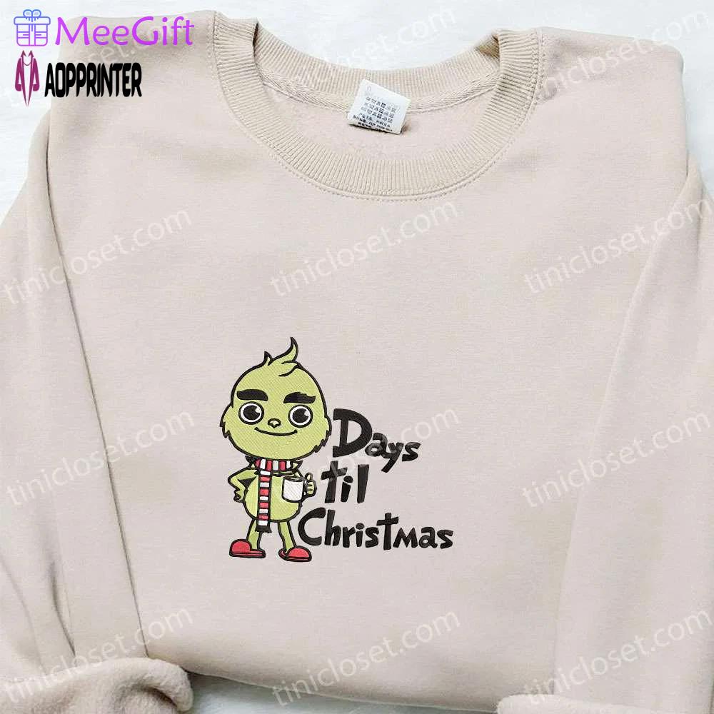 Baby grinch coffee days til christmas sweatshirt – movie embroidered shirt best gift ideas Embroidered Shirt