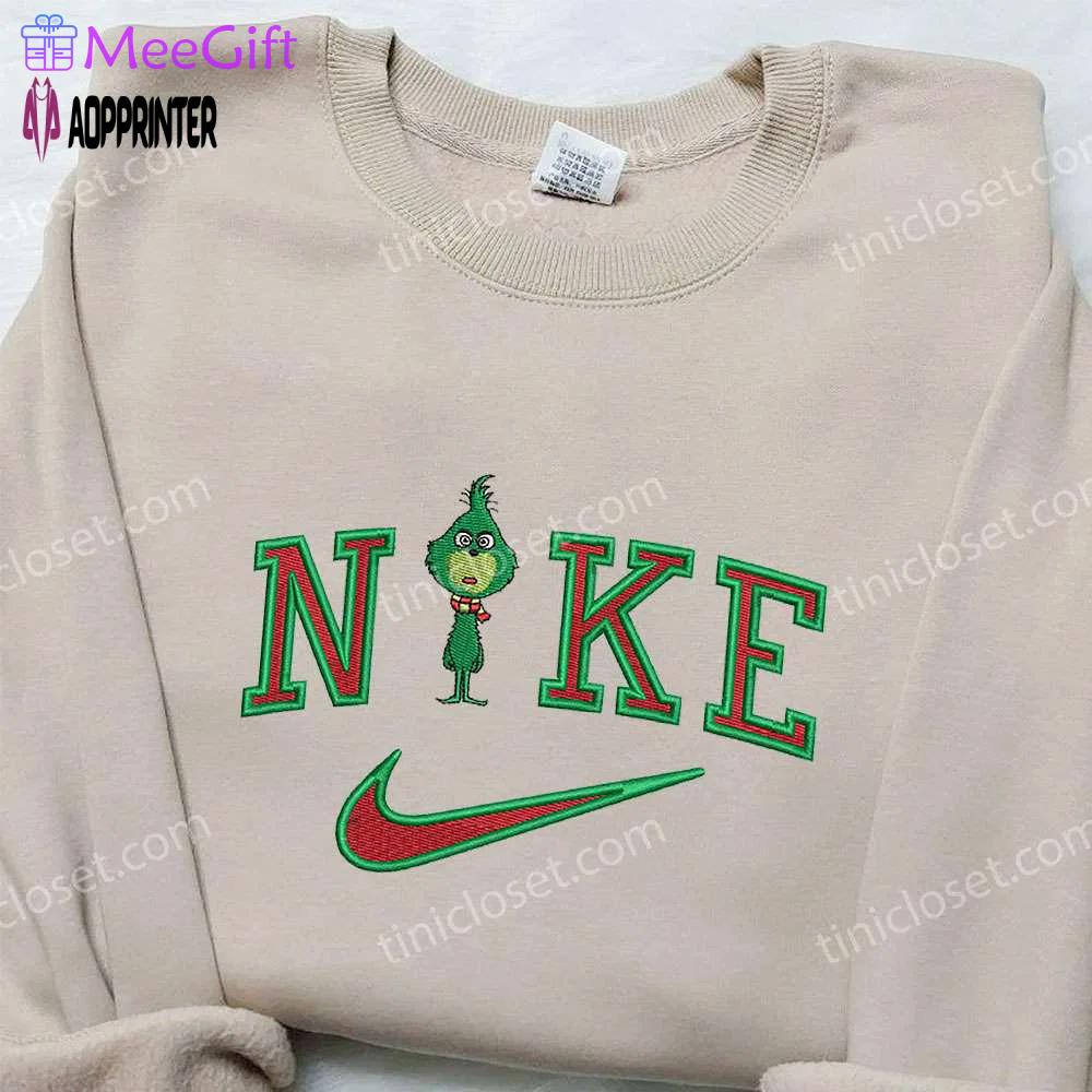 Baby grinch x nike embroidered hoodie & shirt: best christmas gift ideas Embroidered Shirt
