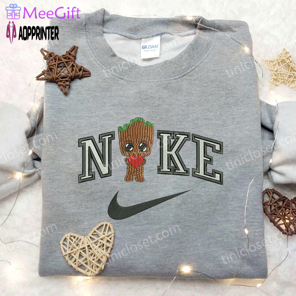 Baby groot love x nike embroidered shirt – marvel movie inspired nike shirt Embroidered Shirt