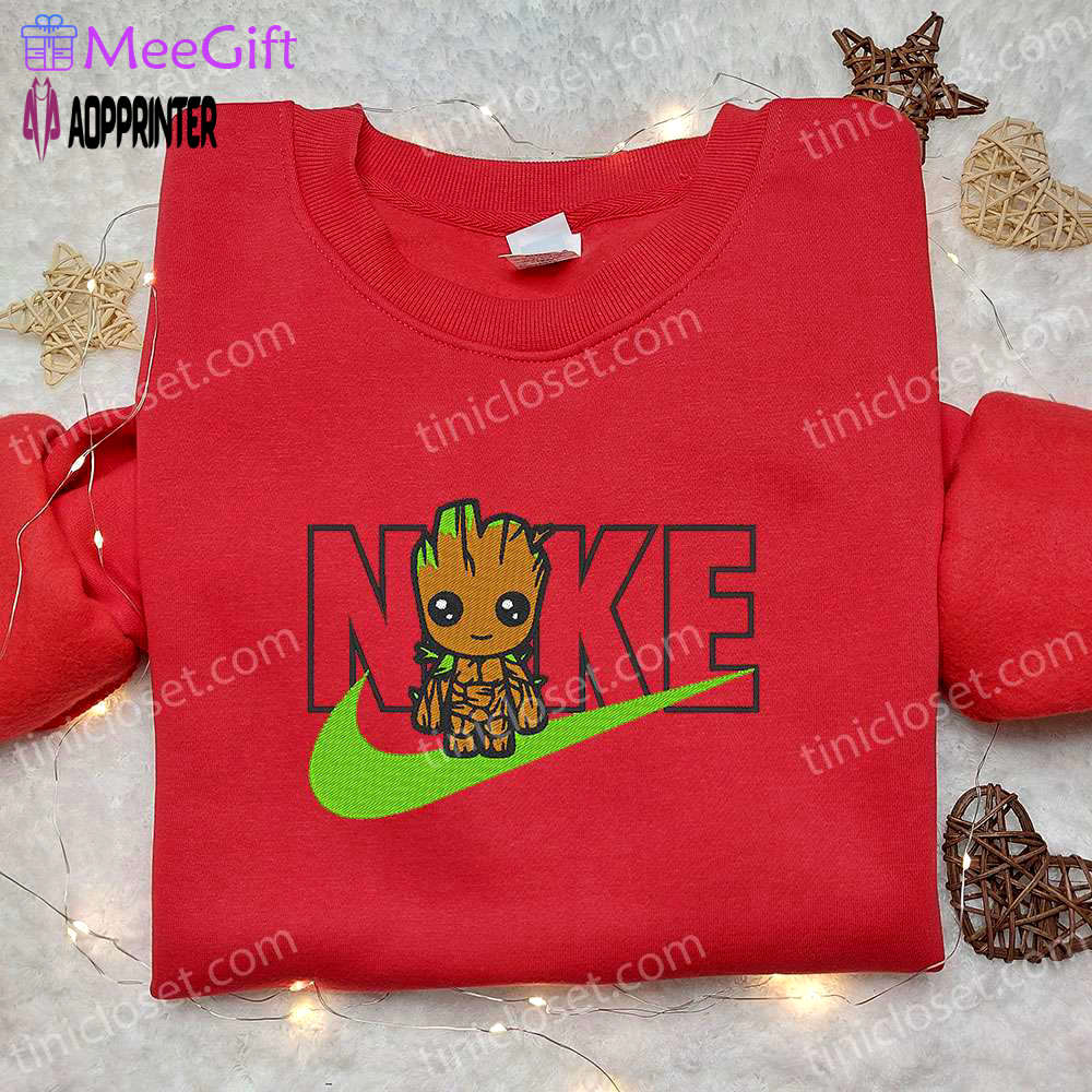 Baby groot x nike movie embroidered tshirt – guardians of the galaxy shirt nike inspired Embroidered Shirt