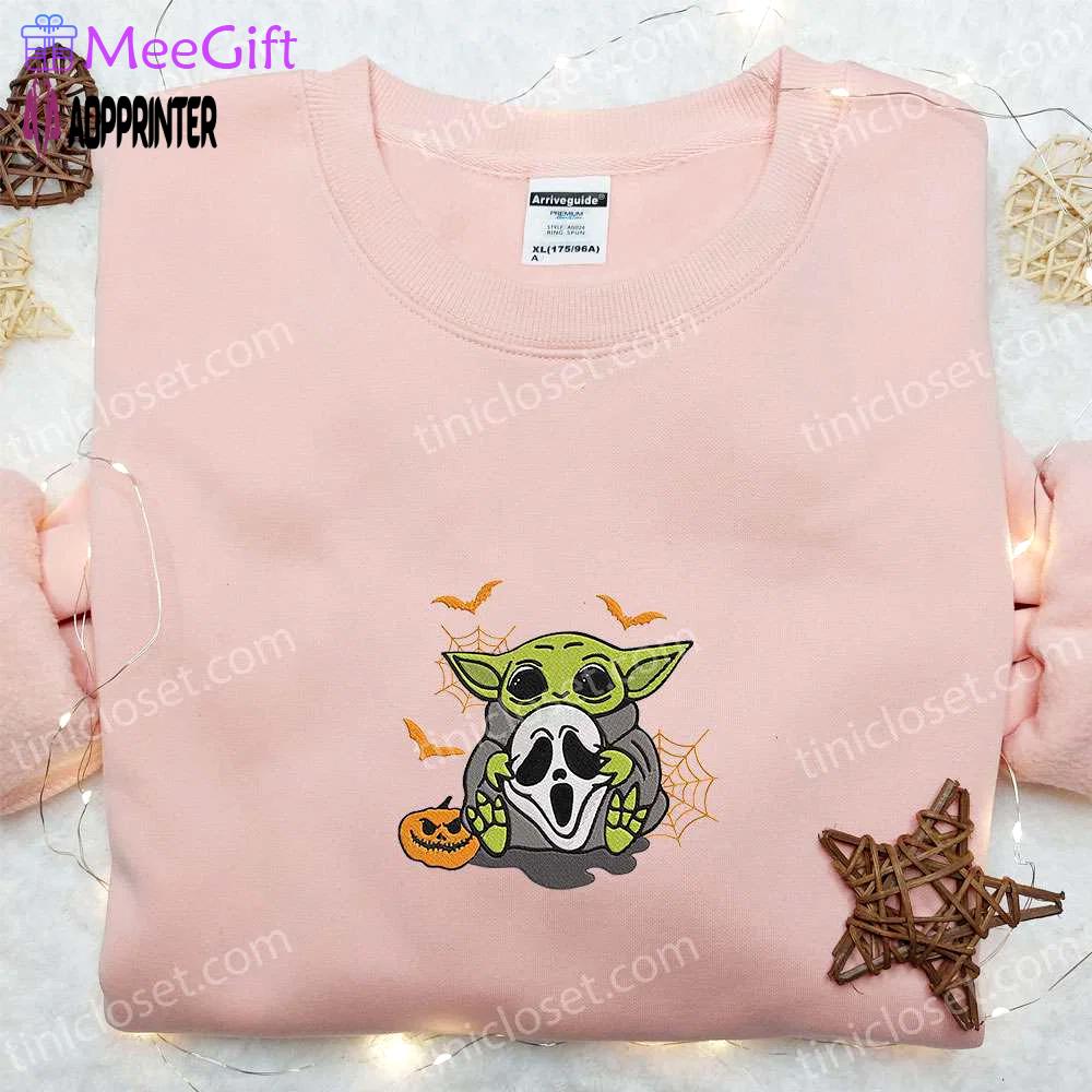 Baby yoda ghostface embroidered sweatshirt – halloween hoodie best gift ideas Embroidered Shirt