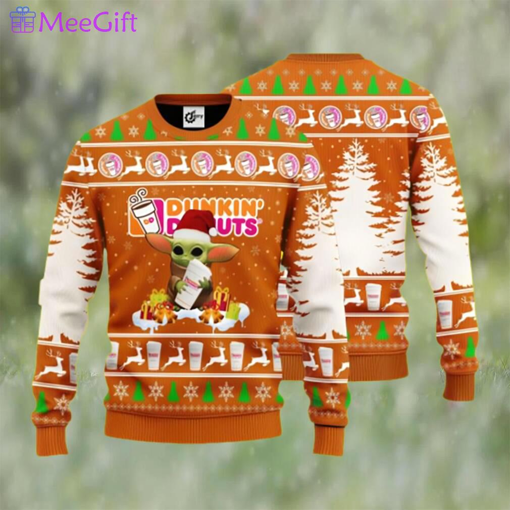 Baby yoda hug dunkin? donuts ugly christmas sweater Christmas Ugly Sweater