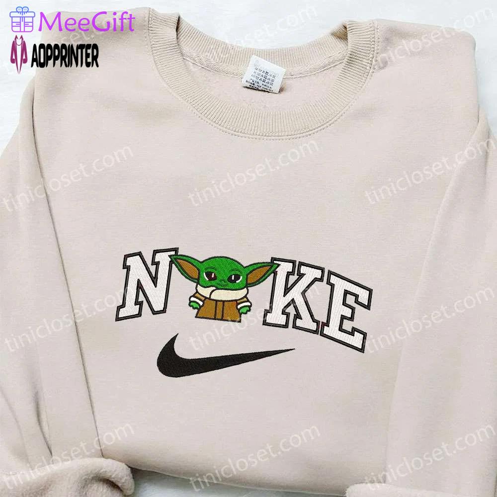 Baby yoda x nike embroidered hoodie: star wars & nike inspired shirt Embroidered Shirt