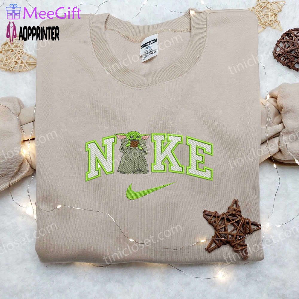 Baby yoda x nike embroidered shirt – star wars cartoon design shop now Embroidered Shirt
