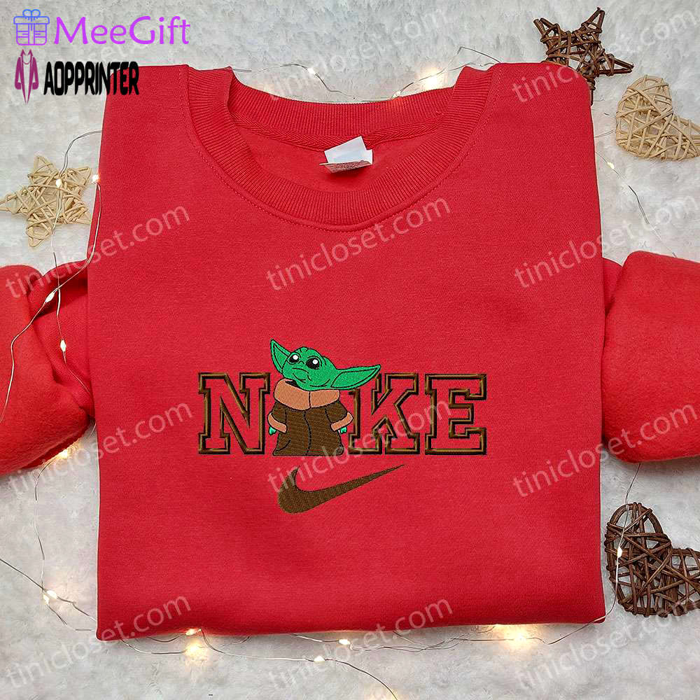 Baby yoda x nike movie embroidered shirt – best gift for family nike inspired Embroidered Shirt