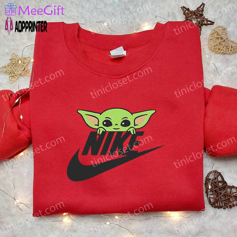 Baby yoda x nike movie embroidered sweatshirt: best nike inspired shirt perfect family gift Embroidered Shirt