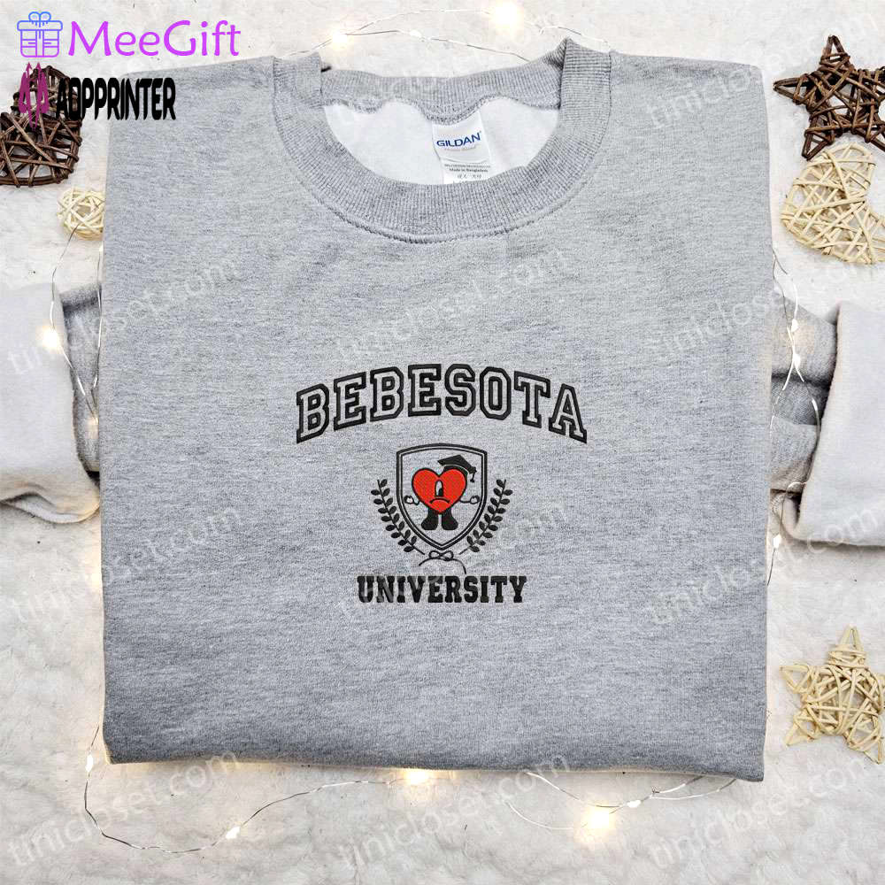 Bad bunny bebesota university embroidered sweatshirt – back to school shirt best gift ideas for family Embroidered Shirt