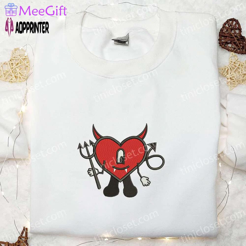 Bad bunny heart devil shirt & halloween hoodie: perfect family gifts Embroidered Shirt