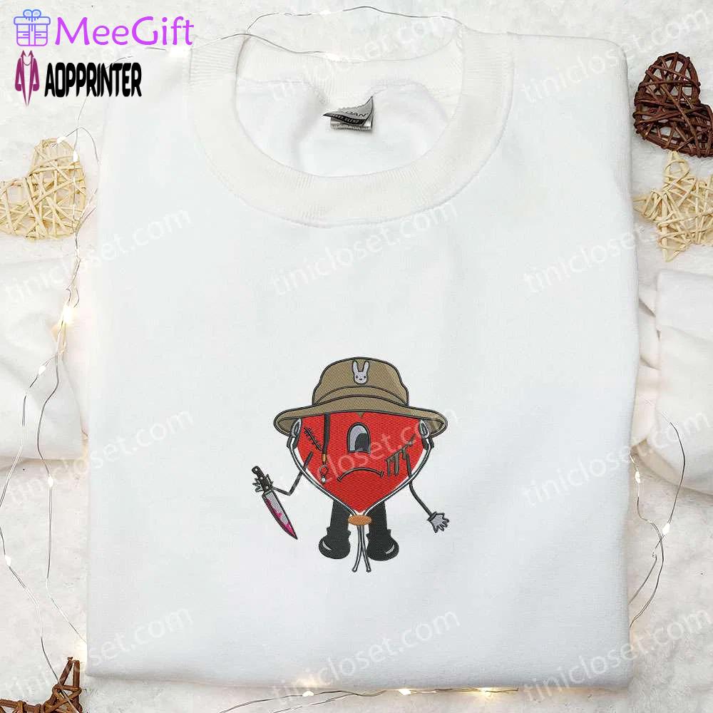 Bad bunny with knife embroidered sweatshirt – spooky halloween gift Embroidered Shirt