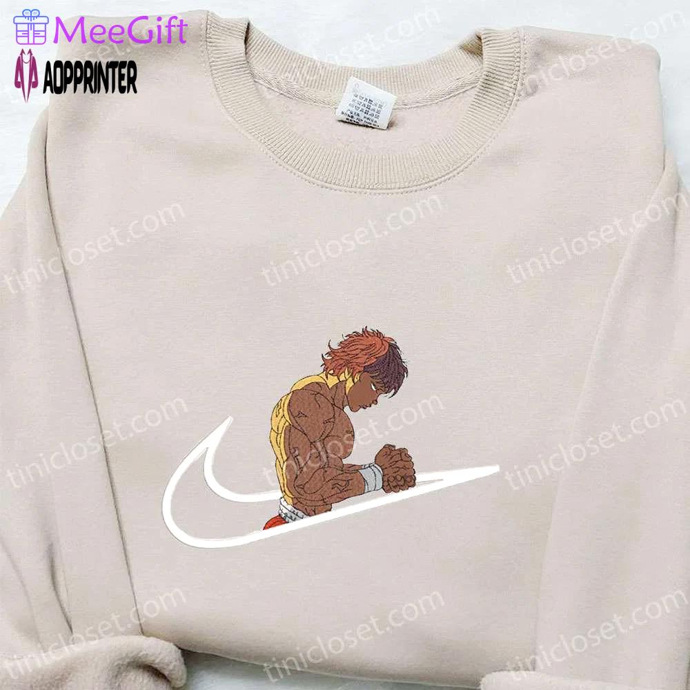 Baki hanma x nike swoosh anime embroidered shirt – grappler inspired nike shirt Embroidered Shirt
