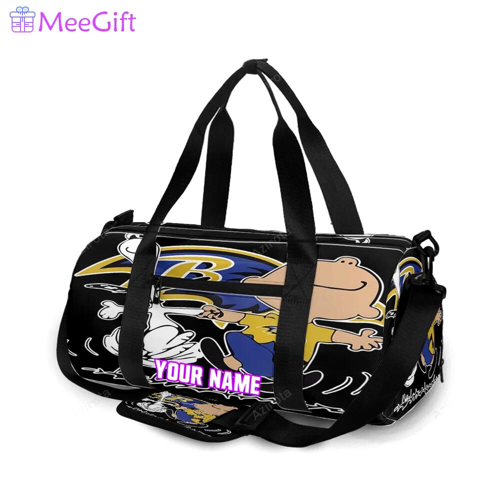 Baltimore ravens snoopy and charlie brown v2 personalized name travel bag gym bag 594 Travel Bag