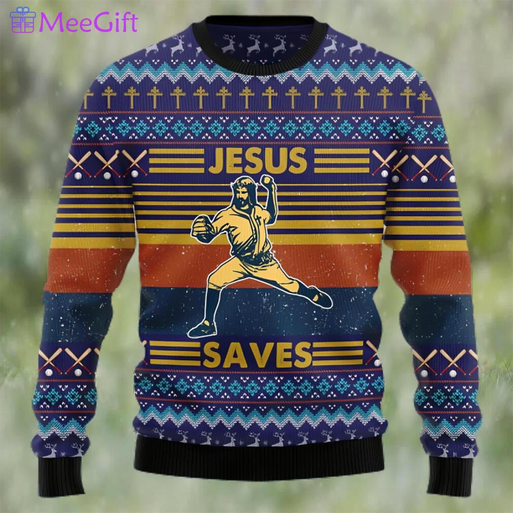 Baseball jesus save ugly christmas sweater Christmas Ugly Sweater