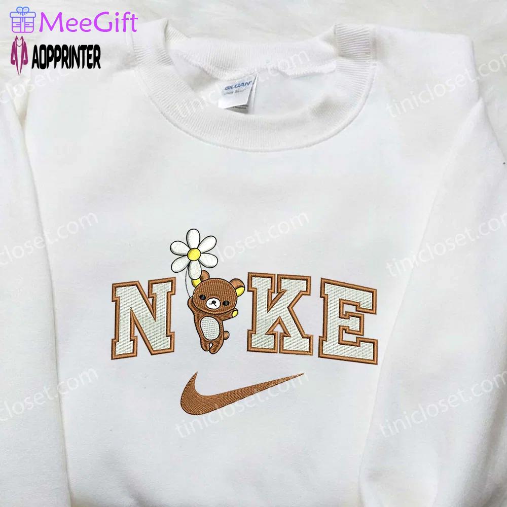 Bear flower x nike swoosh embroidered shirt – stylish nike water shirt Embroidered Shirt