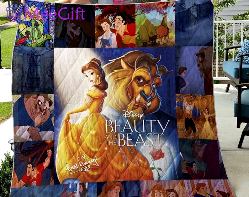 Beauty and the beast fleece blanket, belle princess blanket, belle and the beast blanket, christmas gifts, birthday gifts for kids Quilt Blanket